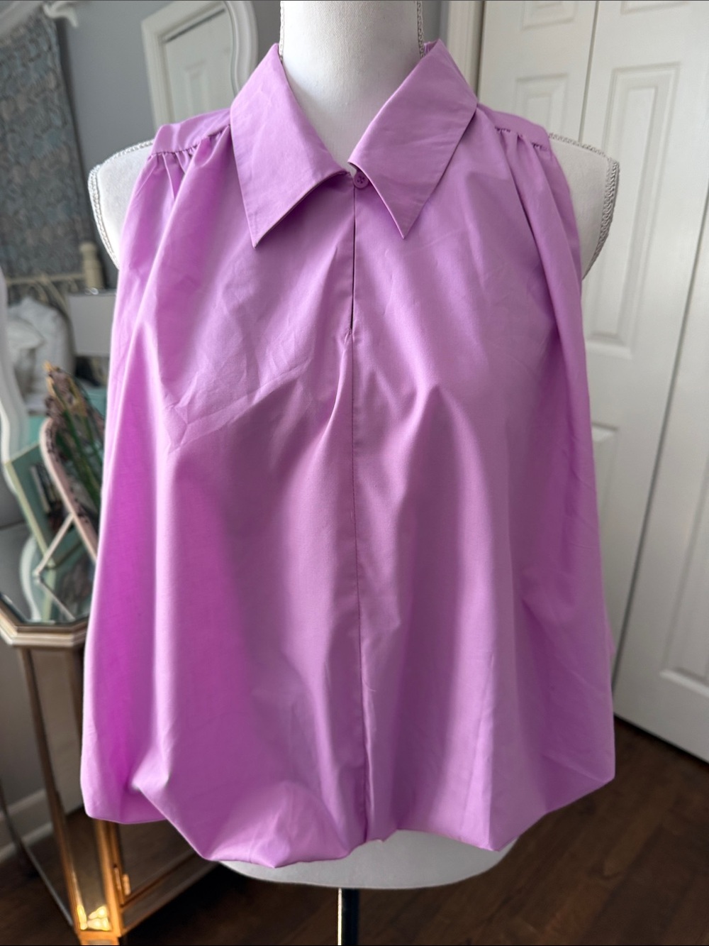 Glam Sleeveless Collared Top Lavender Pink w/ Pouf Waist Lg Fabulous ❤️ NWT